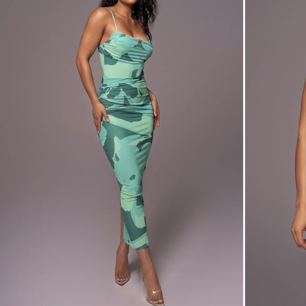 JLUXLABEL Green Naylene Ruched Dress - Small